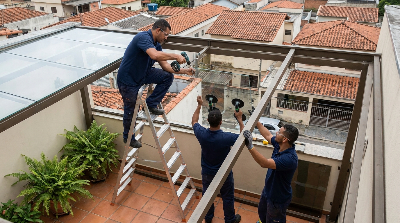Cobertura de vidro em terraço com telhados em Montes Claros-MG