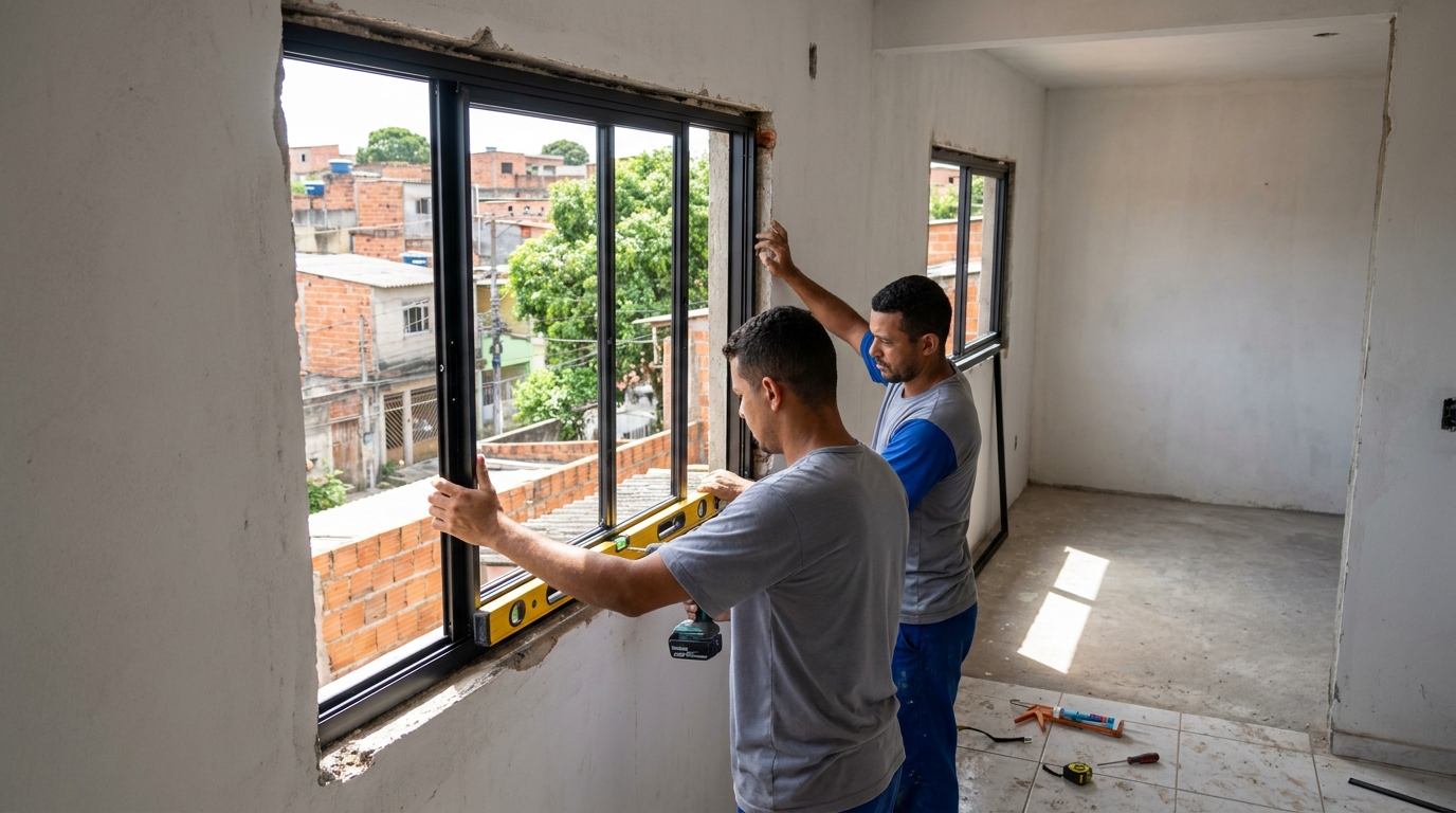 Esquadria de alumínio em obra em Montes Claros-MG