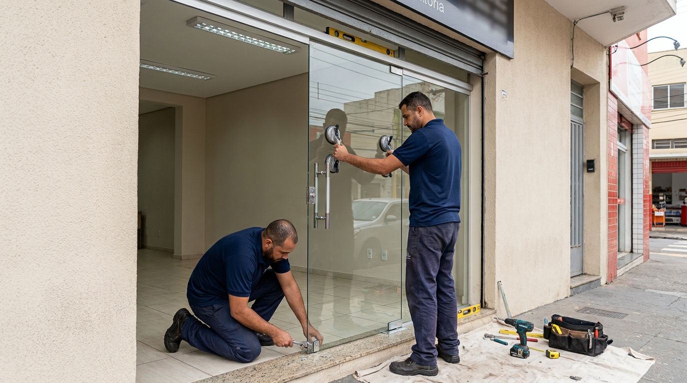 Porta de vidro com puxador inox em Montes Claros-MG